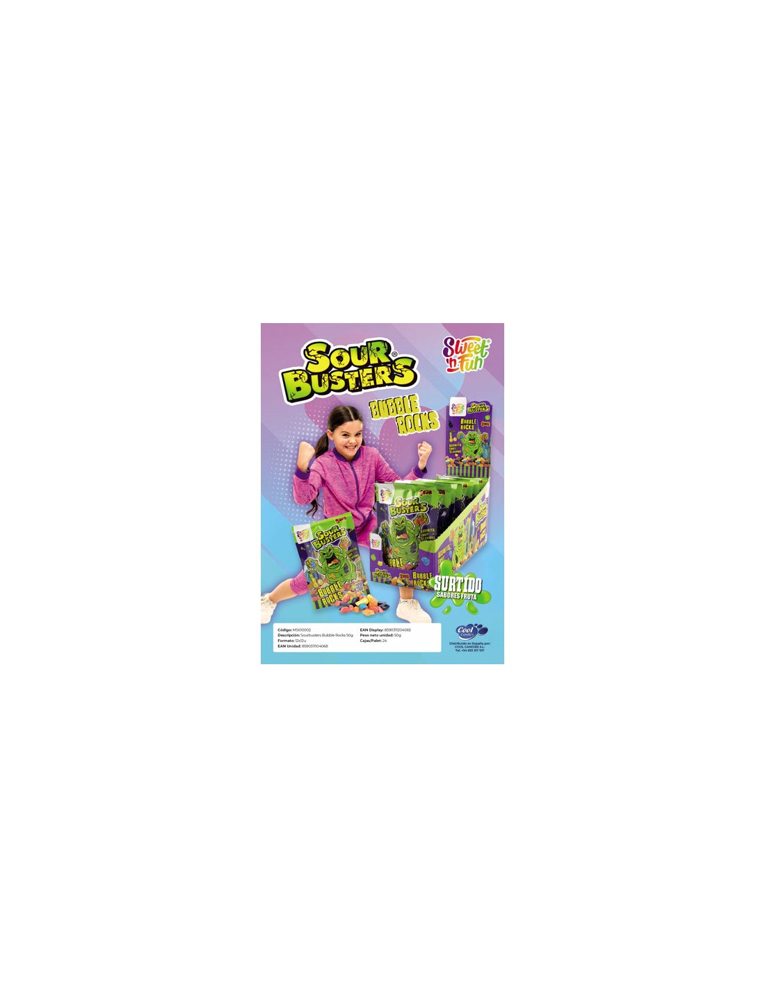 COOL/SOUR BUSTERS BUBBLE ROCKS 12 UND. C/12