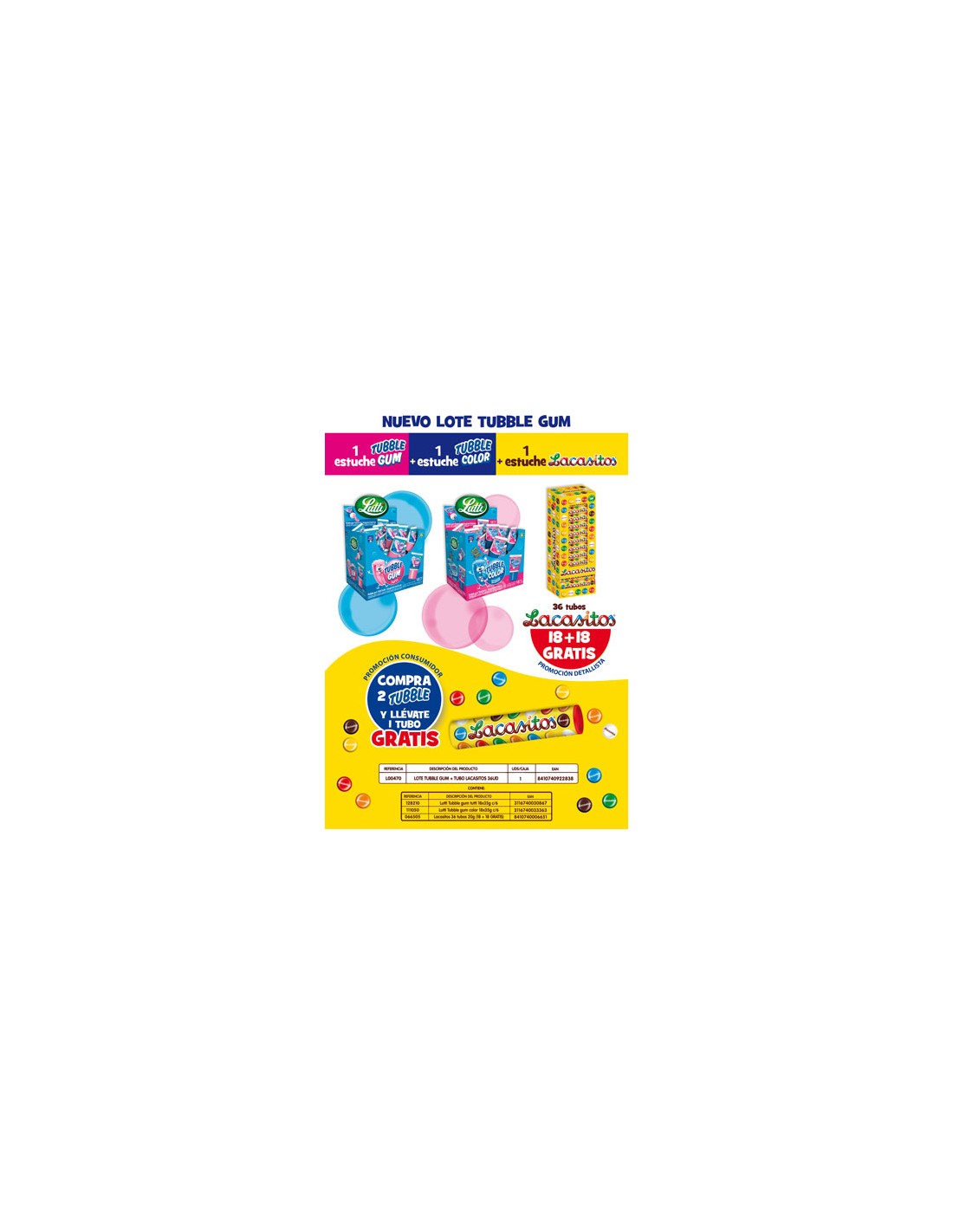 LACASA/LOTE TUBBLE GUM/TUBO LACASITOS. 10 S/C
