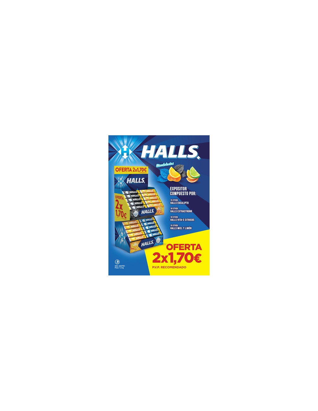 MOND/LOTE HALLS MENTOLADOS 2 X 1,70 E  50 UND.