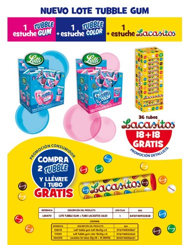 LACASA/LOTE TUBBLE GUM/TUBO LACASITOS. 18 S/C