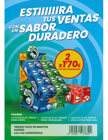 CHUPA/LOTE TRIDENT 60 MINUTOS 2 X 1,70 48 UND.