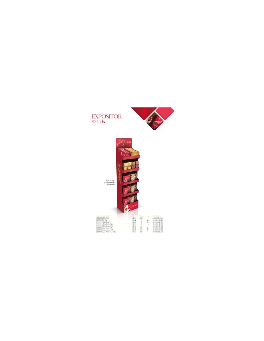 LINDT/EXPOSITOR LINDOR 82 UND. 17,50%