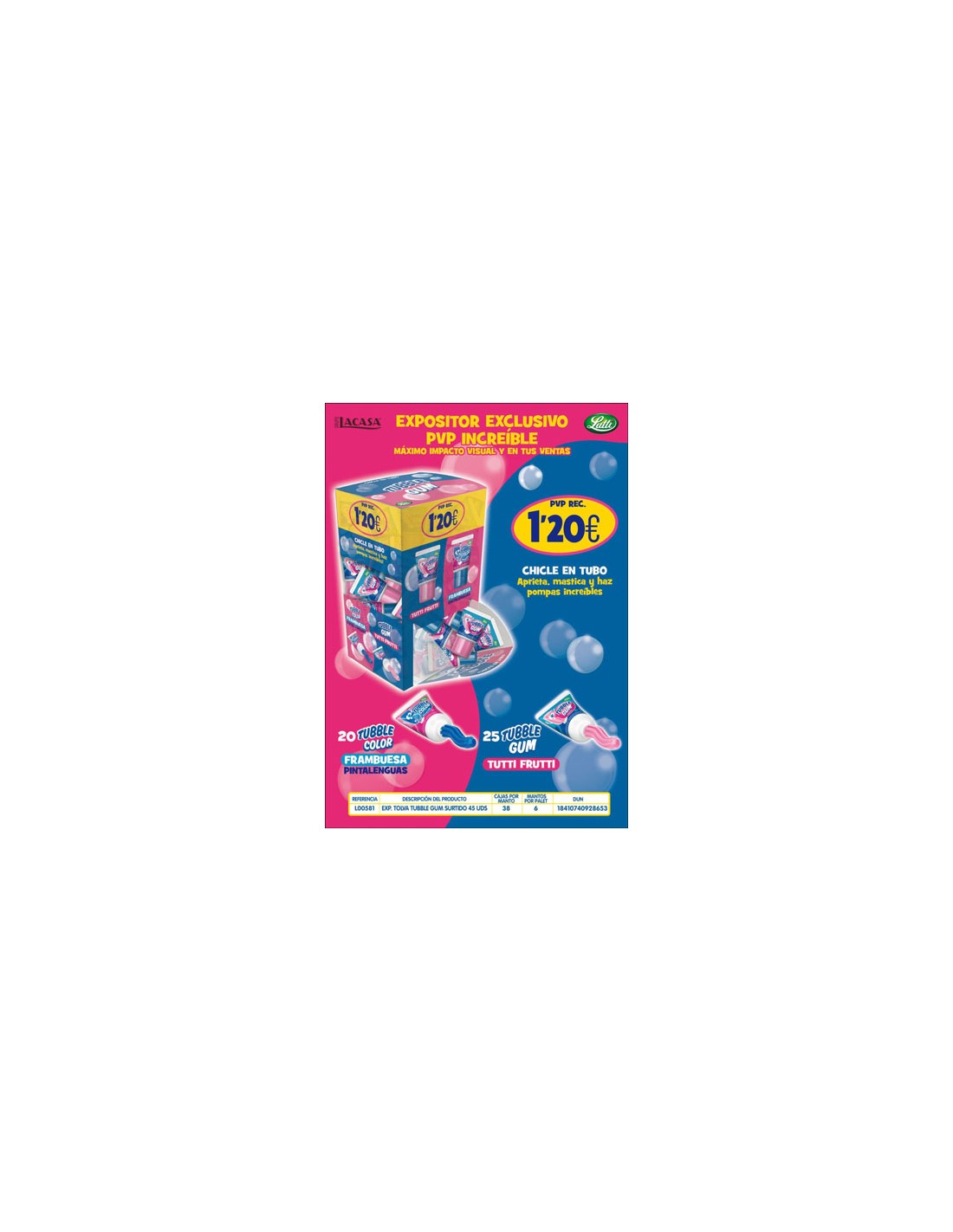 LACASA/TOLVA TUBBLE GUM 45 UND. PVP 1,20E